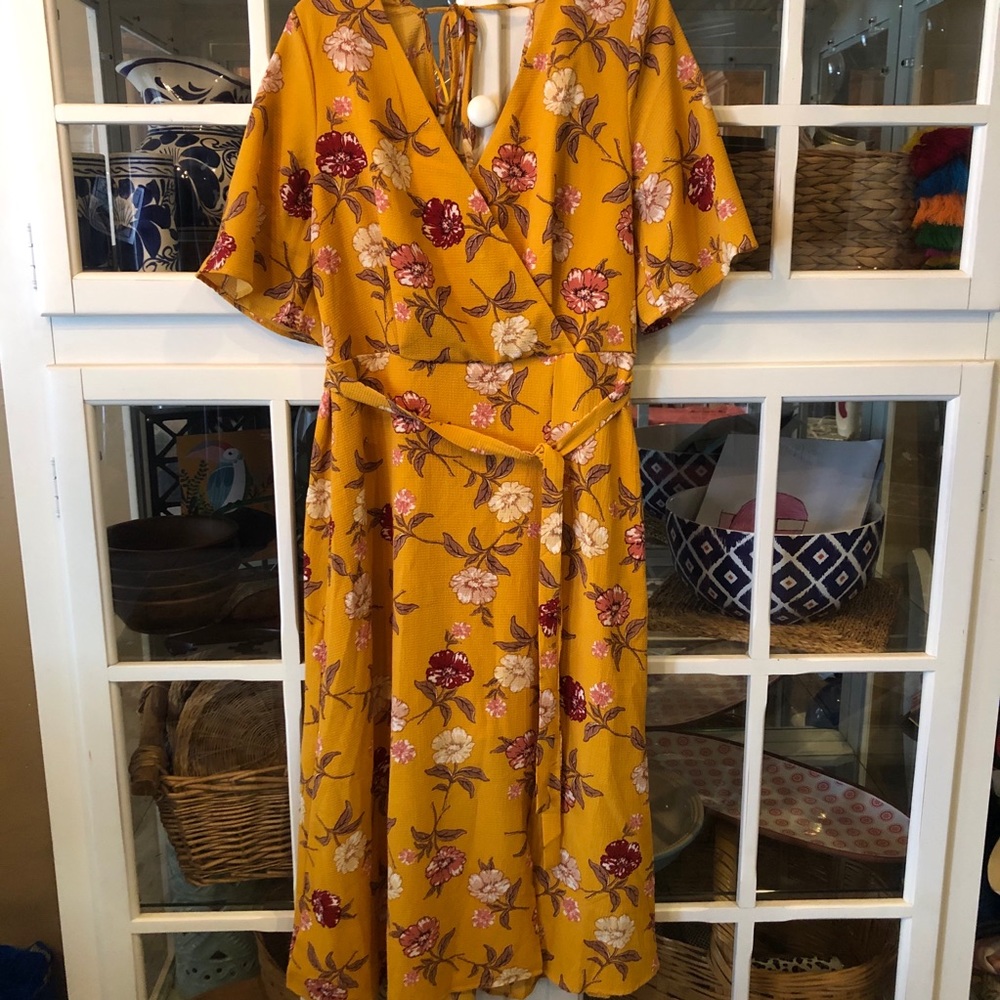 Floral Print Mock Wrap Dress NWT Blue Rain